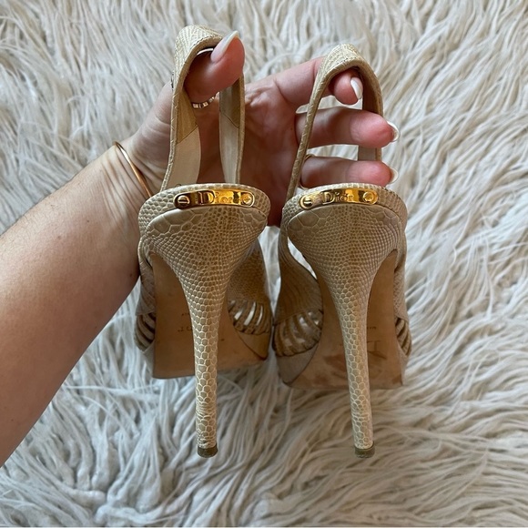 Christian Dior Whisper Snake Embossed Leather Cutout Slingback Platform Pumps 40 - Picture 10 of 12